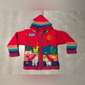 Peruvian Hooded Knit Jacket with Animal Design